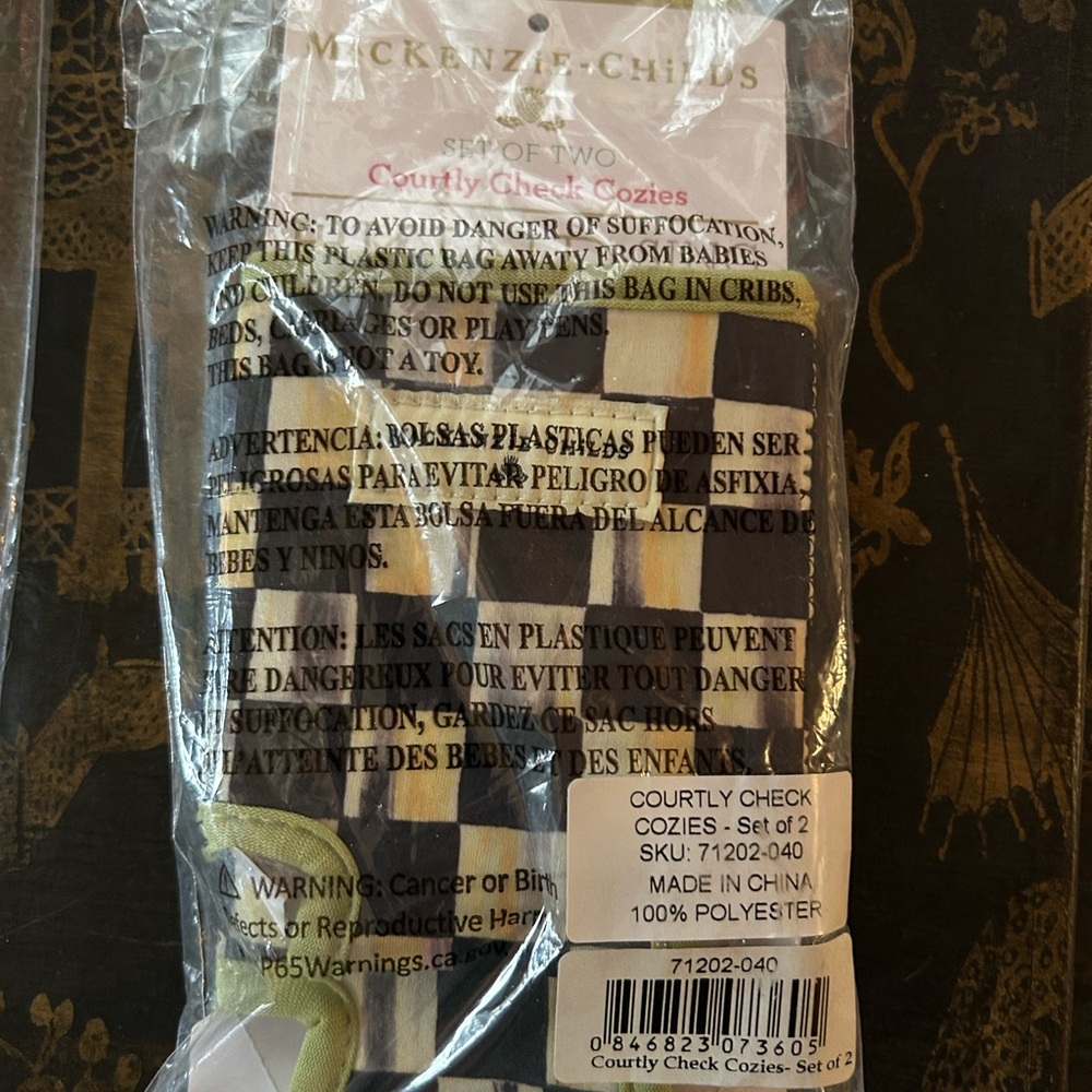 Mackenzie Childs Neoprene Wine Tote Bag W/ 2 Matching Coozies Courtley Check New - Picture 5 of 7